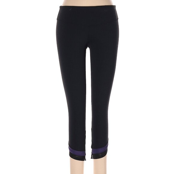 Lululemon Athletica Solid Zig Zag Mesh Crop Cropped Capri Stretch Leggings Pants - Picture 1 of 4